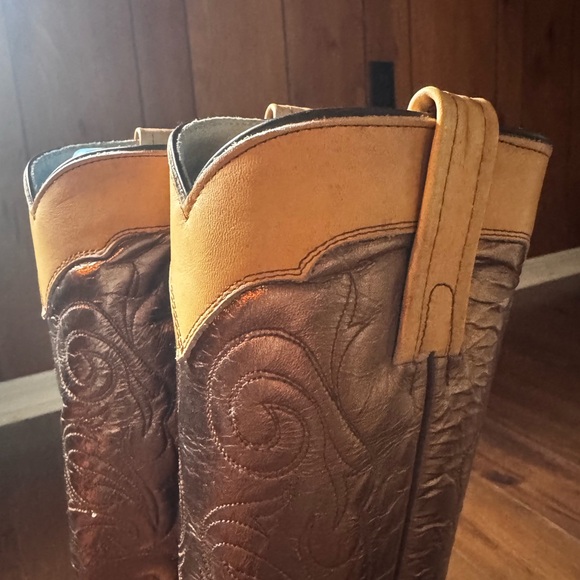 Vintage Frye Tall Western Boots Women’s 8 B Made USA Two-Tone Leather Heeled - Picture 8 of 14